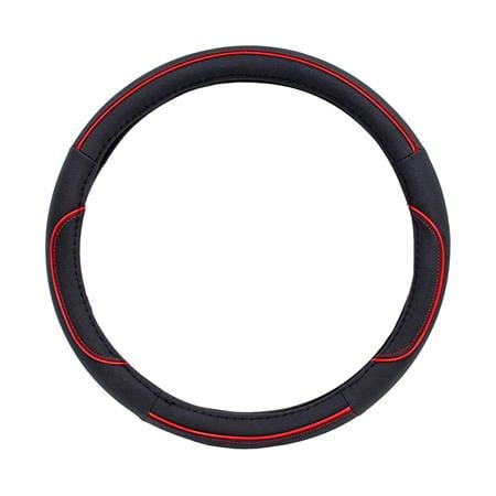 Steering Wheel Cover   Black With Red Trim   37 39cm