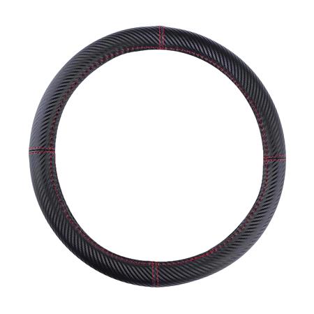 Steering Wheel Cover   Carbon Look Red Stitching   37 39cm