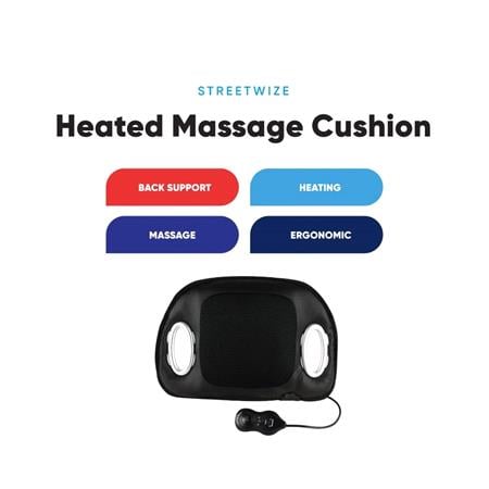 Streetwize Heated Massage Seat Cushion with Lumbar Support – 12V Car Seat Heater & Massager