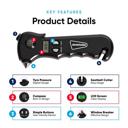 5 in 1 Digital Tyre Pressure Gauge