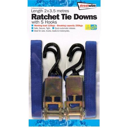 Ratchet Tie Down S Hooks   3.5m   Pack Of 2
