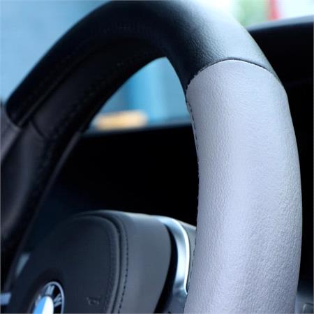 Genuine Leather Steering Wheel Cover   38cm   Black and Grey