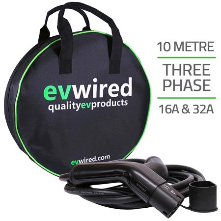 EVwired EV Electric Car & Plug in Hybrid Charging Cable   10 Metre   32 Amp   Type 2   3 Phase