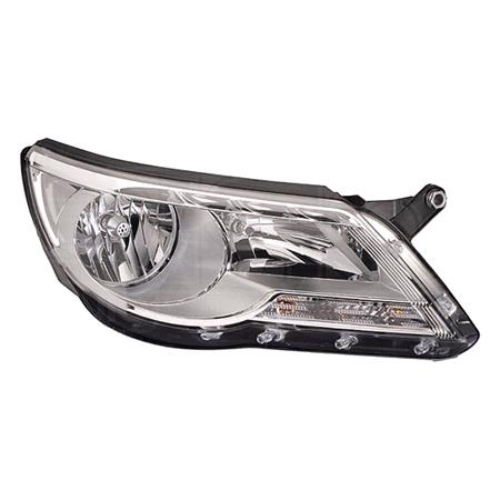 Right Headlamp (Halogen, Takes H7 / H7 Bulbs, Supplied With Motor, Original Equipment) for Volkswagen TIGUAN 2008 2011