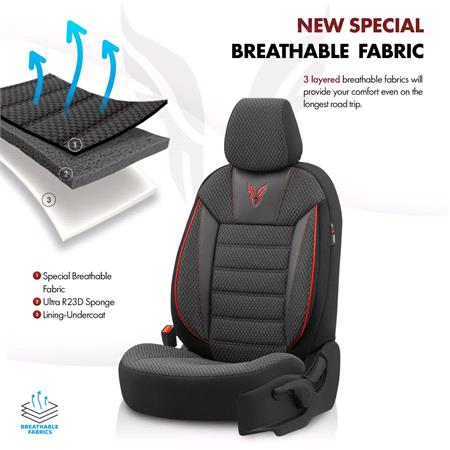 Premium Cotton Leather Car Seat Covers TORO SERIES   Black Red