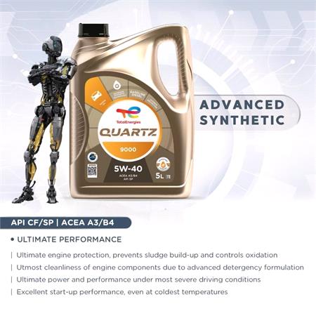 TOTAL Quartz 9000 5W 40 A3/B4 Fully Synthetic Engine Oil   5 Litre   AQUA07_TD