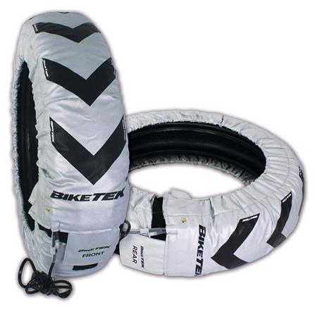 BIKETEK Tyre Warmers   Silver 120 70 17 200 55 17 with UK Plug