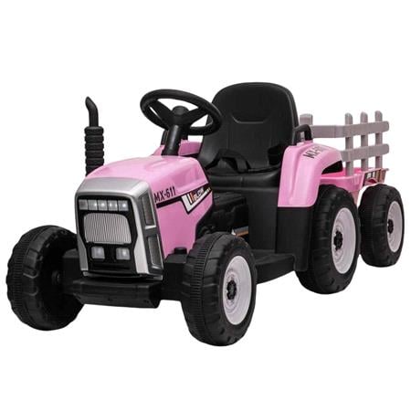 Electric Ride On Tractor & Trailer With Parental Control   12v Pink