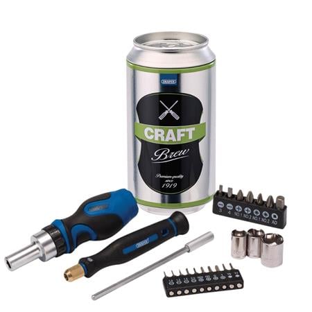 23 Piece Stubby Ratchet Screwdriver And Bit Set   In A Can!