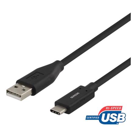 Deltaco USB C To USB A Cable, USB 2.0, Black   2m