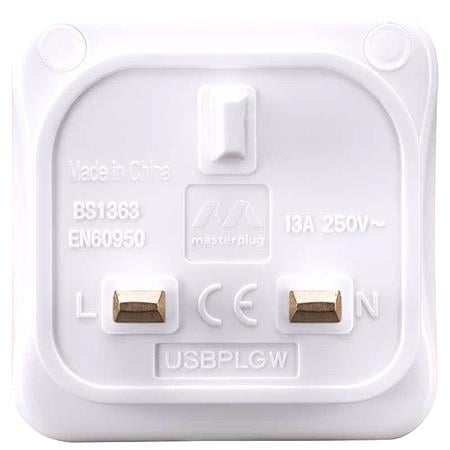 Masterplug USB Charger Plug   3.1A   Gloss Black