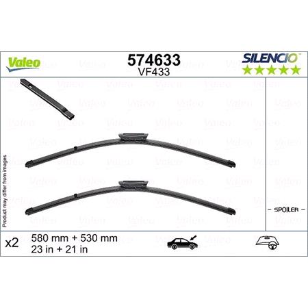 Valeo Silencio VF433 Flat Wiper Blades Set (580/530mm) for Nissan NV250 Box 2019 Onwards