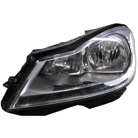 Left Headlamp (Silver Bezel, Halogen, Takes H7 / H7 Bulbs, Electric Adjustment, Supplied With Motor, Original Equipment) for Mercedes C CLASS 2011 2014