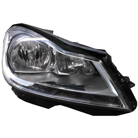 Right Headlamp (Silver Bezel, Halogen, Takes H7 / H7 Bulbs, Electric Adjustment, Supplied With Motor, Original Equipment) for Mercedes C CLASS 2011 2014