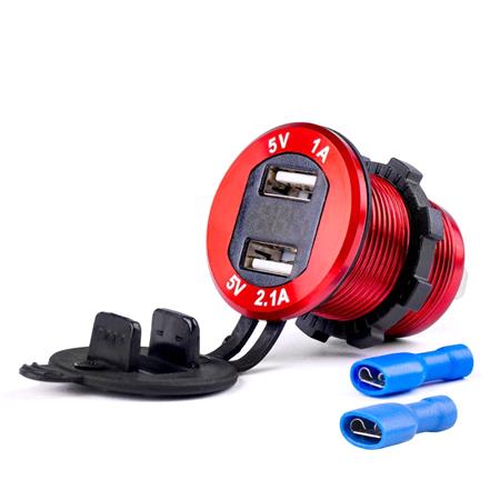 Waterproof 12/24V 3.1A Dual USB Charging Unit with Digital Voltmeter   Red
