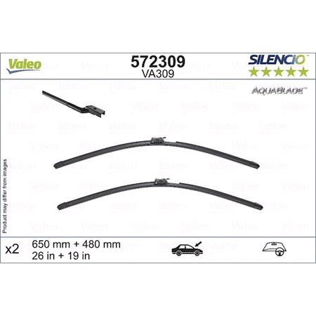 Valeo VA309 Pair Heated Silencio AquaBlade Wipers (650/480mm) for Volvo XC60 II 2017 Onwards