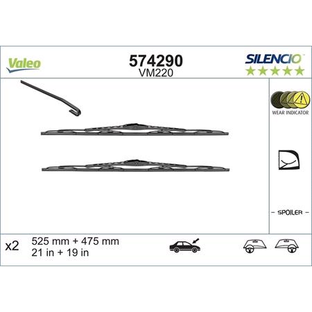 Valeo VM220 Silencio Curved Wiper Blades Set (525/475mm) for Skoda Fabia 1999 to 2008