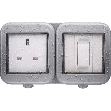 BG IP55 Weatherproof Switch And Socket Combination Unit, Single Unswitched 13A Socket And Single Switch