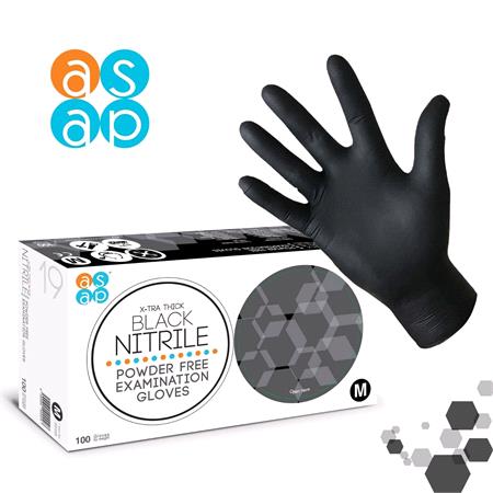 X TRA Thick Black Nitrile Powder Free Disposable Gloves   Box of 100   Size: Medium