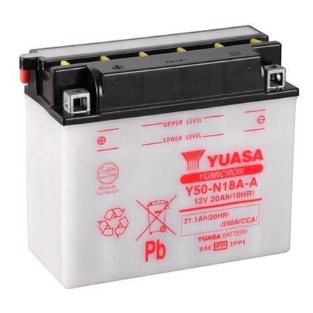 Yuasa Motorcycle Battery   YuMicron Y50 N18A A 12V Battery, Dry Charged, Contains 1 Battery, Acid Not Included