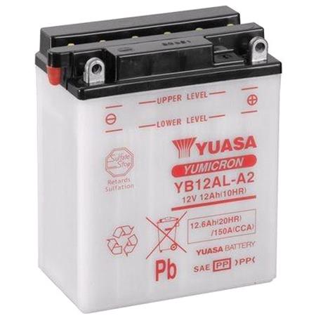 Yuasa Motorcycle Battery   YuMicron YB12AL A2 12V Battery, Combi Pack, Contains 1 Battery and 1 Acid Pack