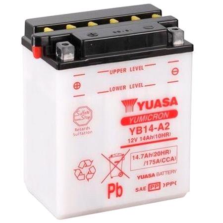 Yuasa Motorcycle Battery   YuMicron YB14 A2 12V Battery, Dry Charged, Combi Pack, Contains 1 Battery and 1 Acid Pack