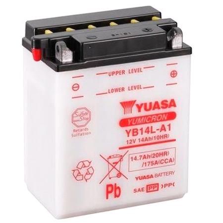 Yuasa Motorcycle Battery   YuMicron YB14L A1 12V Battery, Dry Charged, Contains 1 Battery, Acid Not Included