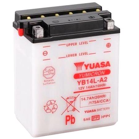 Yuasa Motorcycle Battery   YuMicron YB14L A2 12V Battery, Combi Pack, Contains 1 Battery and 1 Acid Pack
