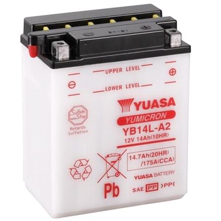 Yuasa Motorcycle Battery   YuMicron YB14L A2 12V Battery, Combi Pack, Contains 1 Battery and 1 Acid Pack