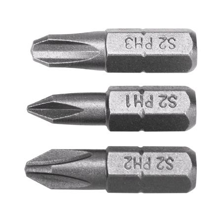 SCREWDRIVER BITS 1/4 25MM PH1 2 PH3 3PCS