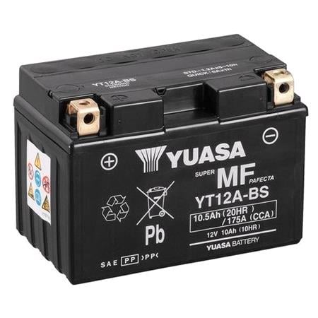 Yuasa Motorcycle Battery   YT Maintenance Free YT12A BS 12V Battery, Combi Pack, Contains 1 Battery and 1 Acid Pack