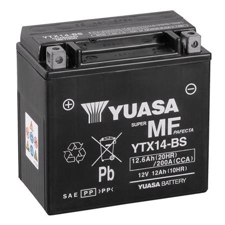Yuasa Motorcycle Battery   YT Maintenance Free YTX14 BS 12V Battery, Combi Pack, Contains 1 Battery and 1 Acid Pack
