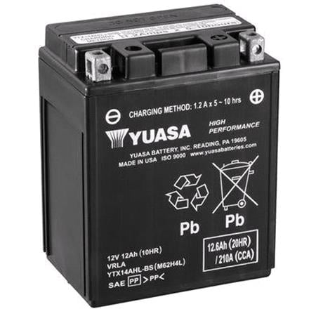 Yuasa Motorcycle Battery   YTX High Performance YTX14AHL BS 12V Battery, Combi Pack, Contains 1 Battery and 1 Acid Pack