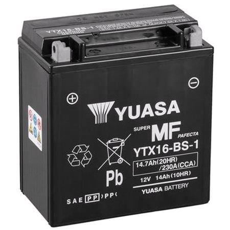 Yuasa Motorcycle Battery   YT Maintenance Free YTX16 BS 1 12V Battery, Combi Pack, Contains 1 Battery and 1 Acid Pack