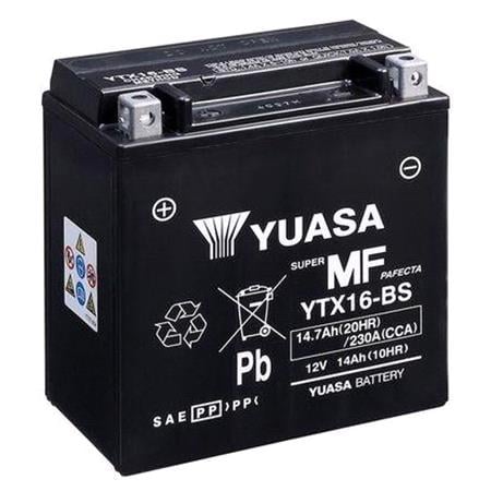 Yuasa Motorcycle Battery   YT Maintenance Free YTX16 BS 12V Battery, Combi Pack, Contains 1 Battery and 1 Acid Pack