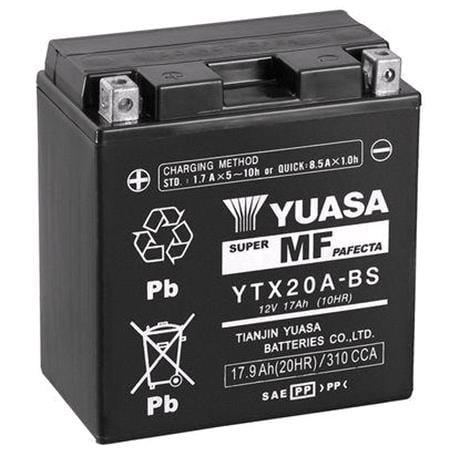 Yuasa Motorcycle Battery   YT Maintenance Free YTX20A BS 12V Battery, Combi Pack, Contains 1 Battery and 1 Acid Pack