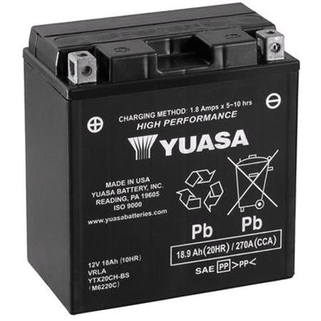 Yuasa Motorcycle Battery   YTX High Performance YTX20CH BS 12V Battery, Combi Pack, Contains 1 Battery and 1 Acid Pack