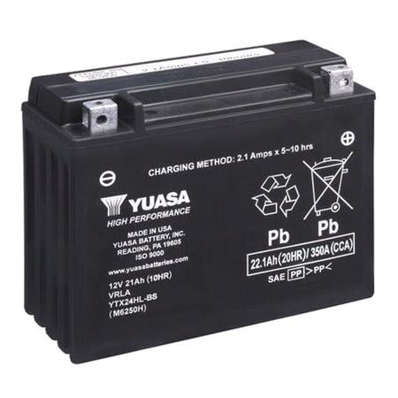 Yuasa Motorcycle Battery   YTX High Performance YTX24HL BS 12V Battery, Combi Pack, Contains 1 Battery and 1 Acid Pack