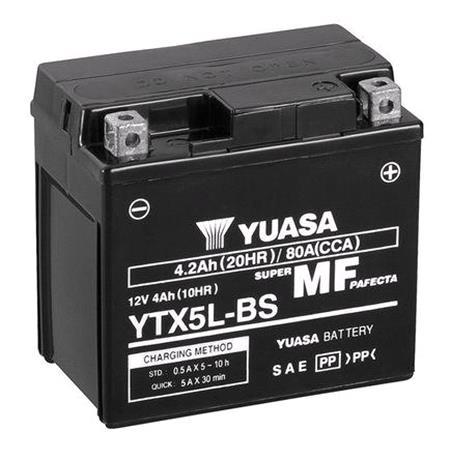 Yuasa Motorcycle Battery   YT Maintenance Free YT5L BS 12V Battery, Combi Pack, Contains 1 Battery and 1 Acid Pack