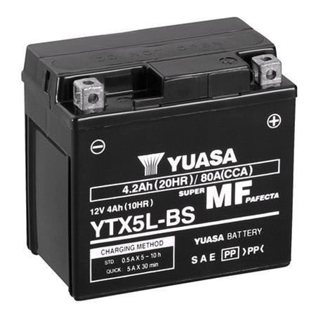 Yuasa Motorcycle Battery   YT Maintenance Free YT5L BS 12V Battery, Combi Pack, Contains 1 Battery and 1 Acid Pack