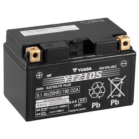 Yuasa Motorcycle Battery   YTZ High Performance YTZ10S 12V Battery, Wet Charged, Contains 1 Battery, Acid Filled and Charged