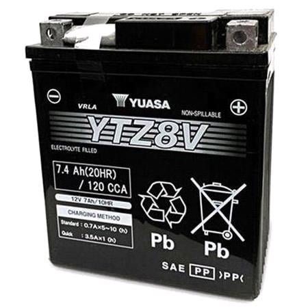 Yuasa Motorcycle Battery   YTZ High Performance YTZ8V 12V Battery, Wet Charged, Contains 1 Battery, Acid Filled and Charged