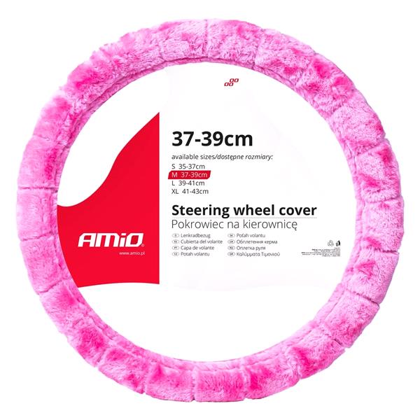 Genuine Leather Lace-Up Steering Wheel Cover - Pink, Size: Universal