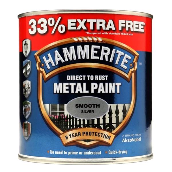 Hammerite Direct To Rust Metal Paint Smooth Silver 750ml