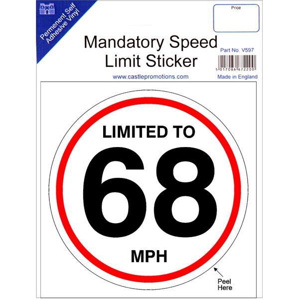 Castle Promotions Speed Limit Sticker 68mph MicksGarage