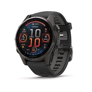 Smart Watches, Garmin Fenix 8 Smartwatch 43mm AMOLED in Carbon Grey with Black/Pebble Grey Silicon Strap, Garmin