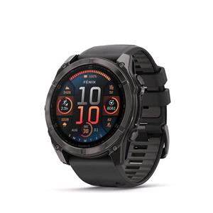 Smart Watches, Garmin Fenix 8 Smartwatch 51mm AMOLED in Carbon Grey DLC Titanium with Black Pebble Grey Strap, Garmin