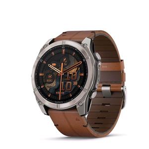 Smart Watches, Garmin Fenix 8 Smartwatch 51mm AMOLED in Carbon Grey with Chestnut Leather Strap, Garmin