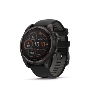 Smart Watches, Garmin Fenix 8 Smartwatch 47mm Solar AMOLED in Carbon Grey DLC Titanium with Black/Grey Strap, Garmin