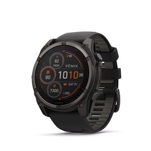 Smart Watches, Garmin Fenix 8 Smartwatch 51mm Solar AMOLED in Carbon Grey DLC Titanium with Black Strap, Garmin